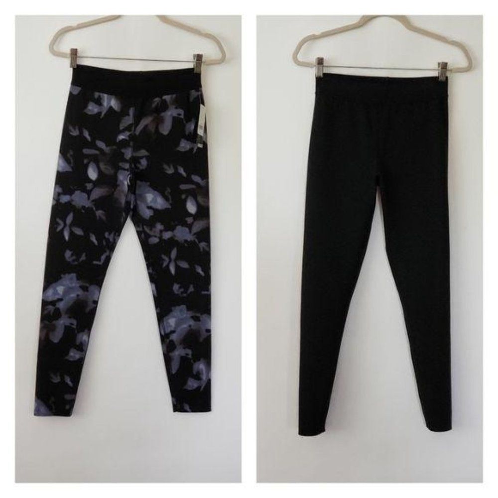 Banana Republic 2 in 1 Reversible Pull On Workout Leggings Black Multi Small